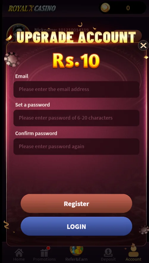 Royal X Casino Register